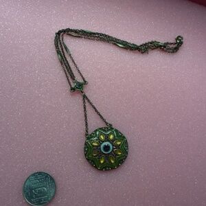 Vintage Nina Ricci Rhinestone Enamel Victorian Revival Pendant Chain Necklace